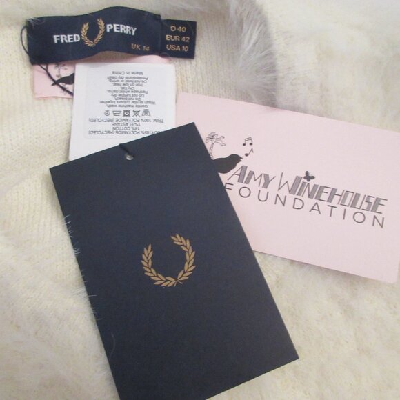 NWT Fred Perry Amy Whitehouse White Furry Cardigan Sweater - Picture 10 of 11